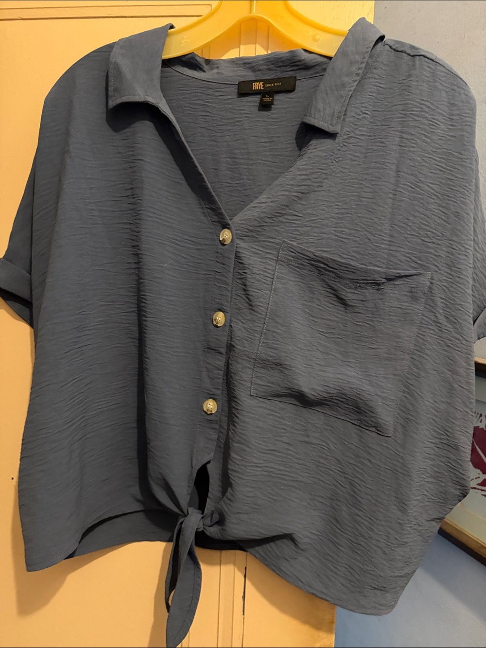 Frye Slate Blue Button-Front Tie Hem Blouse